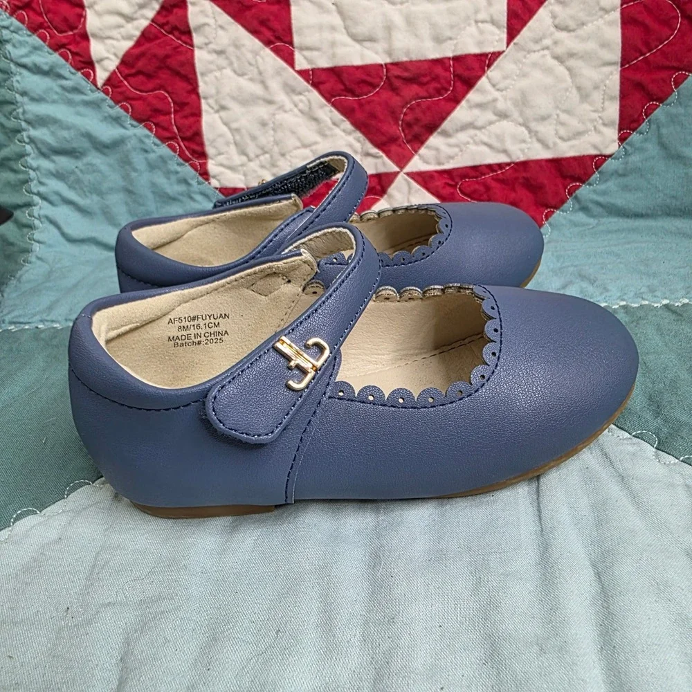 Thee Bron Blue Scalloped Mary Jane Flats AF510 Kids Size 8M